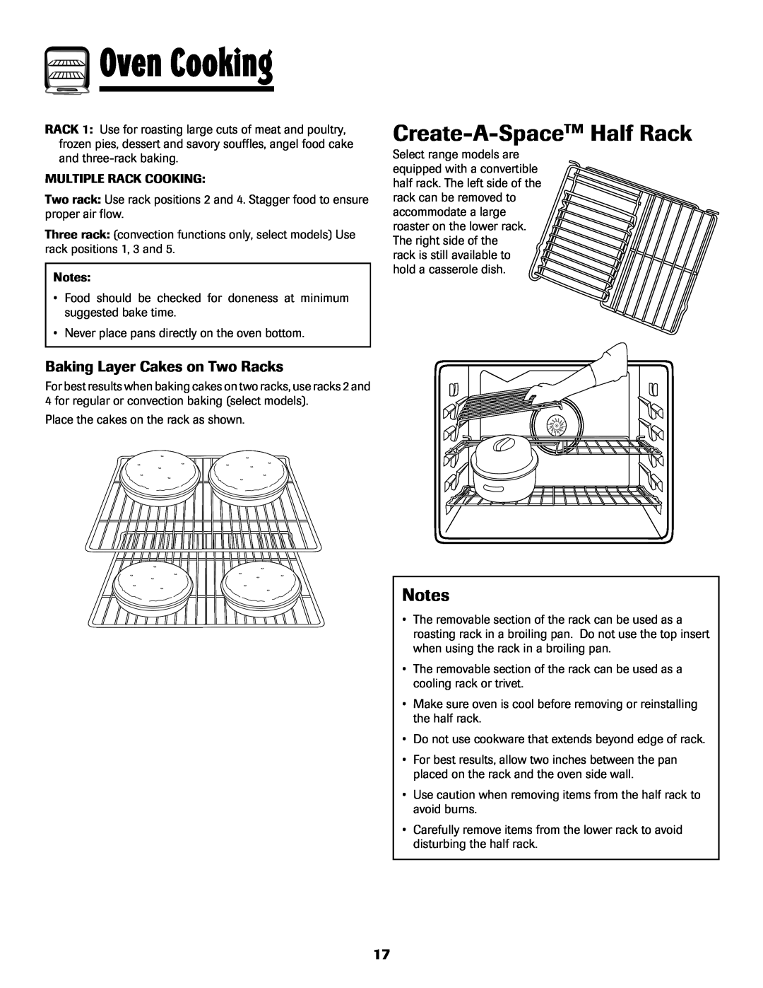 Maytag MGS5875BDW important safety instructions Create-A-SpaceTM Half Rack, Baking Layer Cakes on Two Racks, Oven Cooking 