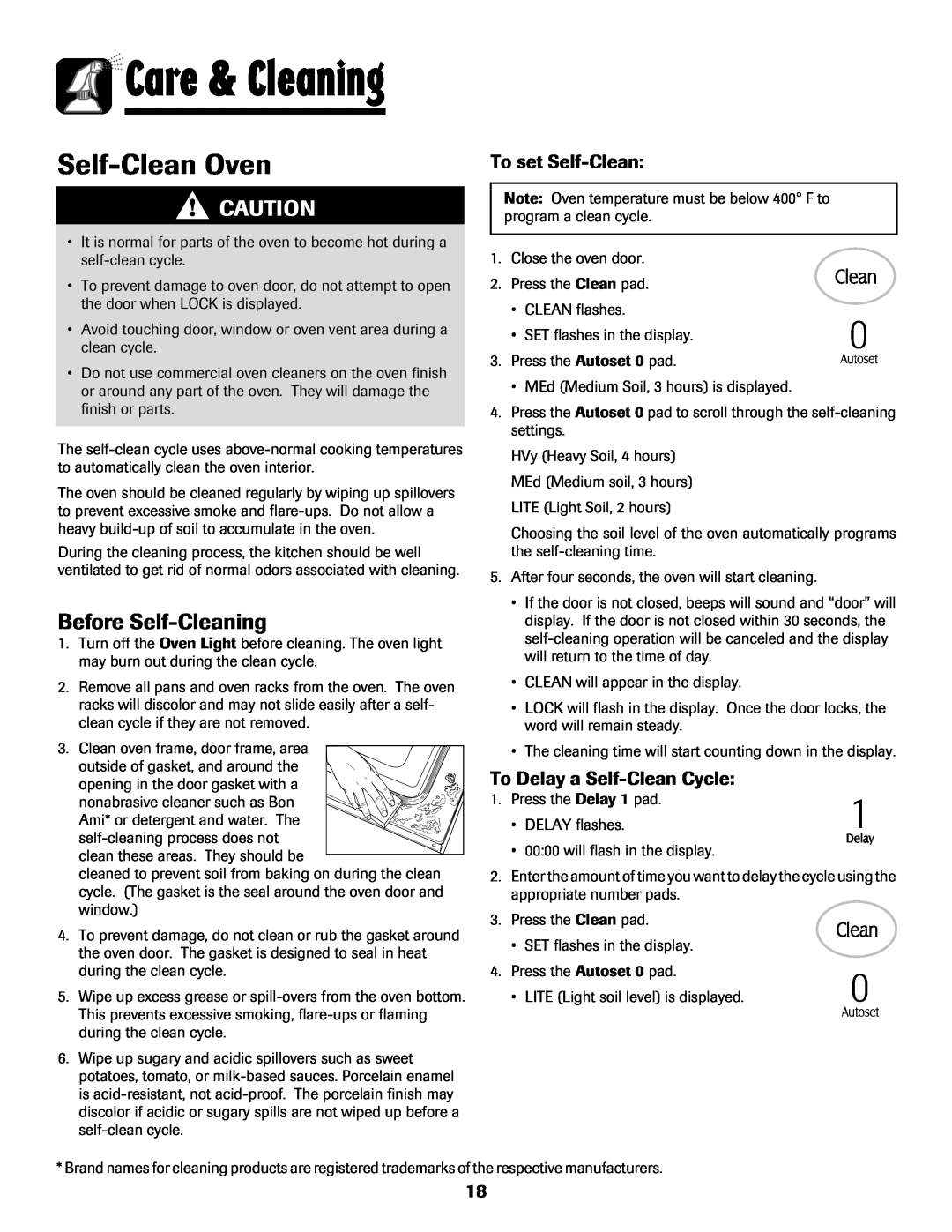 Maytag MGS5875BDW Care & Cleaning, Before Self-Cleaning, To set Self-Clean, To Delay a Self-Clean Cycle, Self-Clean Oven 