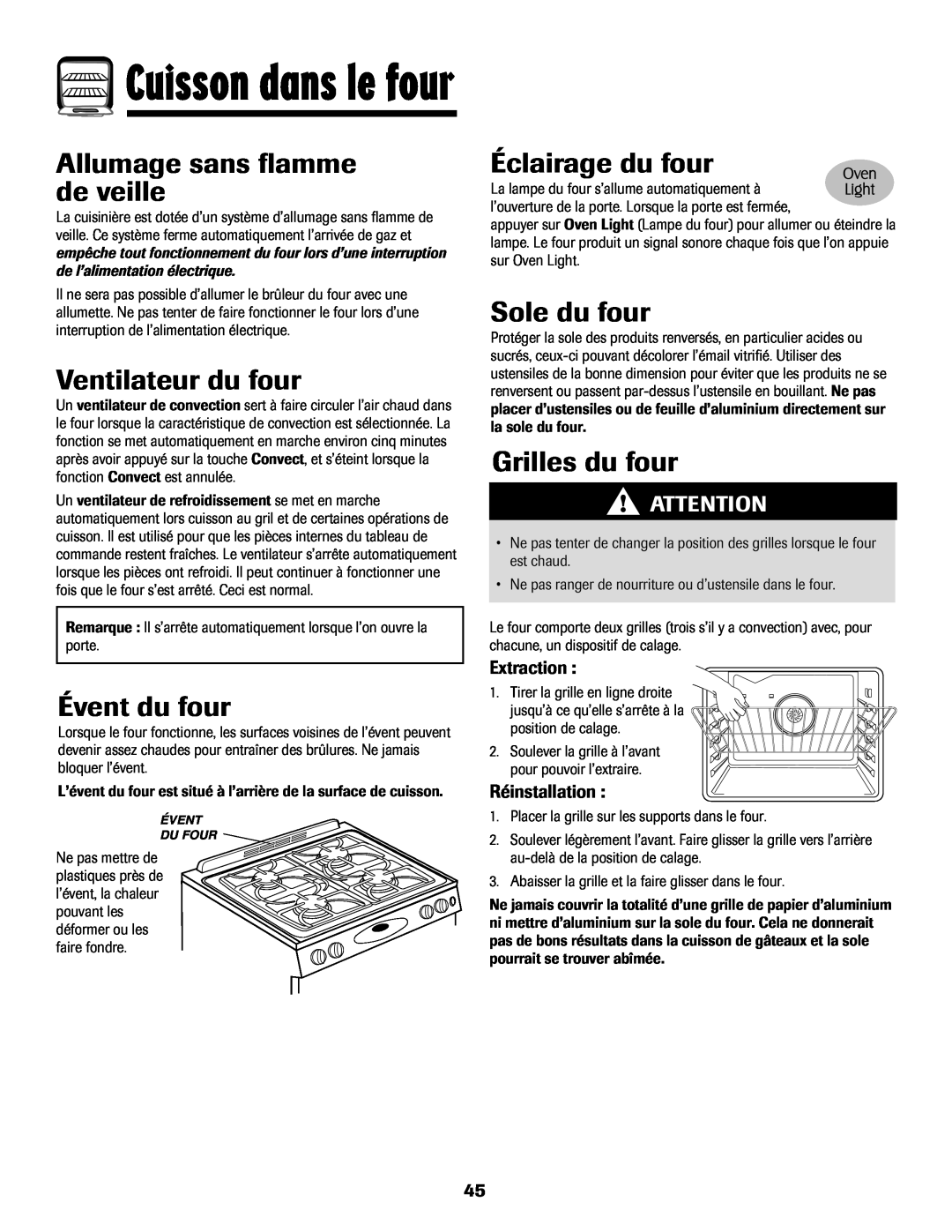 Maytag MGS5875BDW Allumage sans flamme de veille, Ventilateur du four, Évent du four, Éclairage du four, Sole du four 