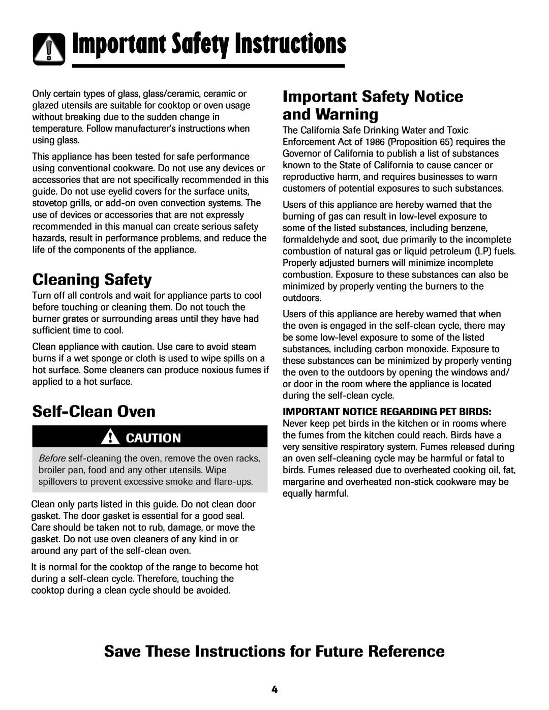 Maytag MGS5875BDW Cleaning Safety, Self-Clean Oven, Important Safety Notice and Warning, Important Safety Instructions 