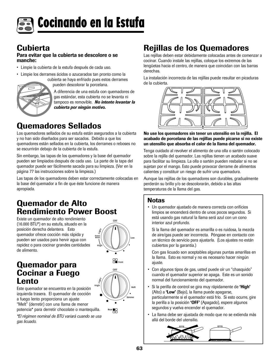 Maytag MGS5875BDW Cubierta, Quemadores Sellados, Rejillas de los Quemadores, Quemador de Alto Rendimiento Power Boost 