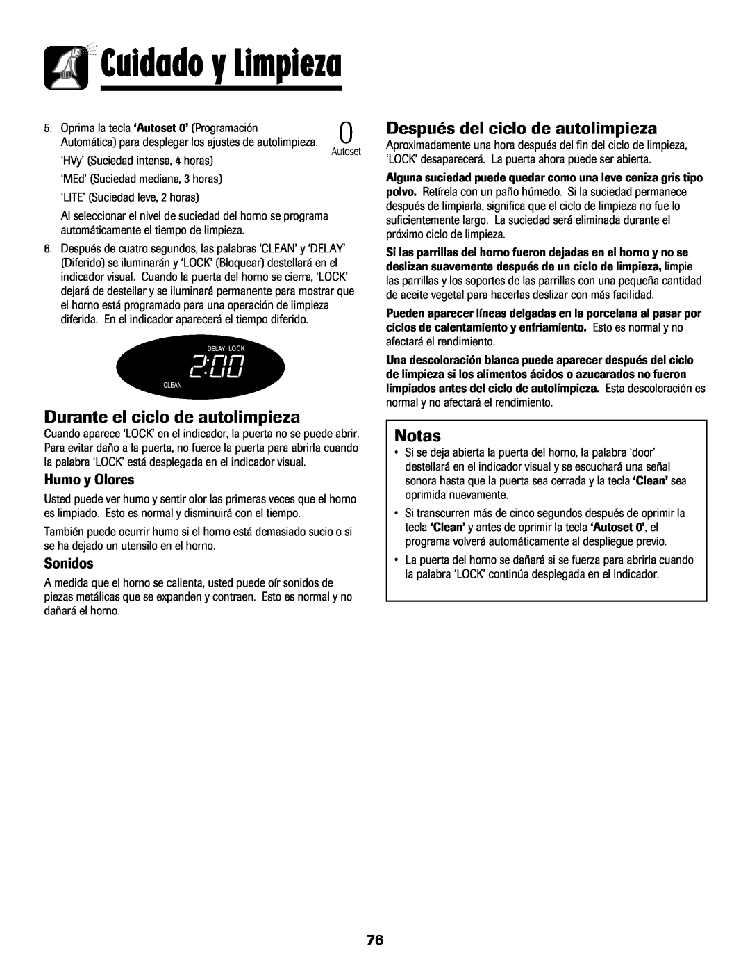 Maytag MGS5875BDW Durante el ciclo de autolimpieza, Después del ciclo de autolimpieza, Humo y Olores, Sonidos, Notas 