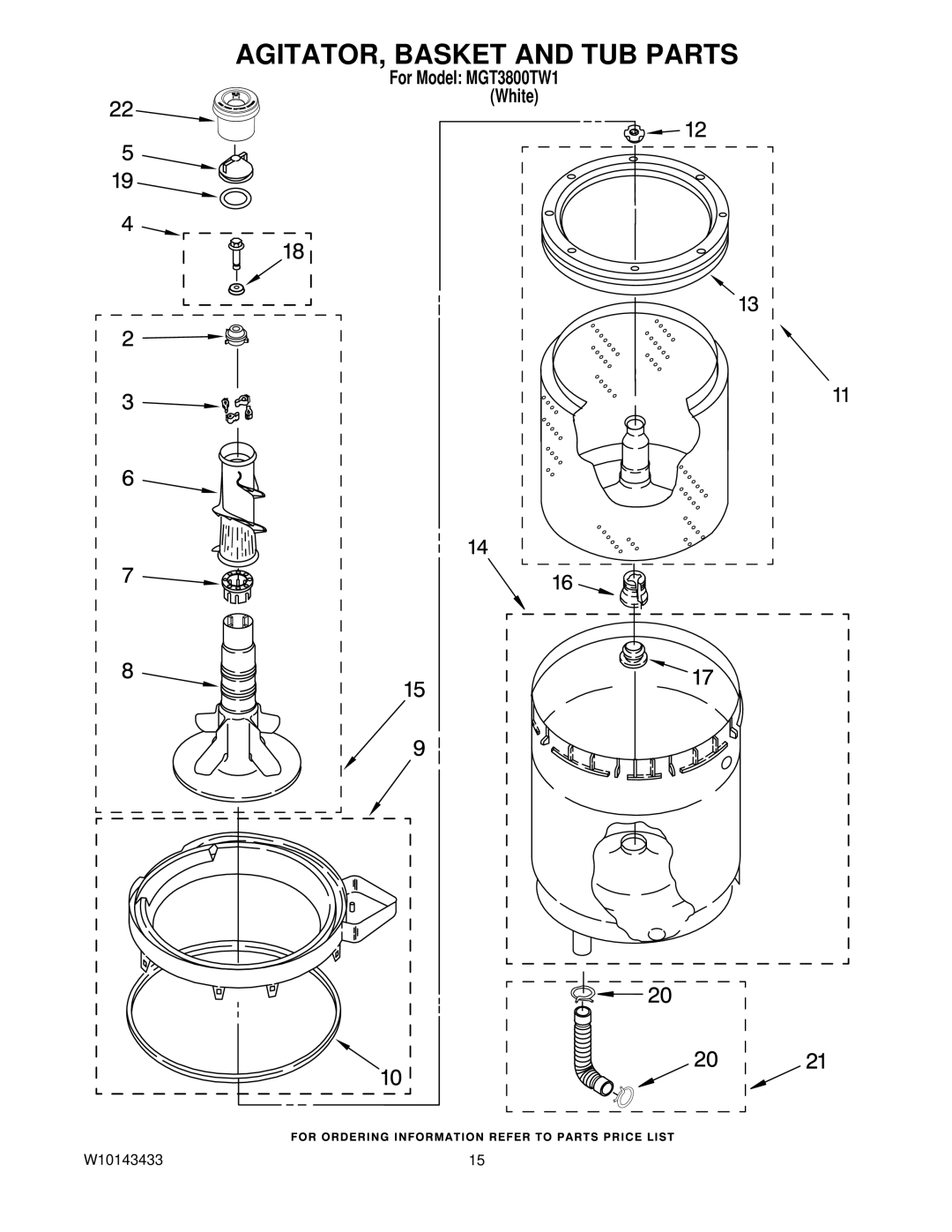 Maytag MGT3800TW1 installation instructions AGITATOR, Basket and TUB Parts 