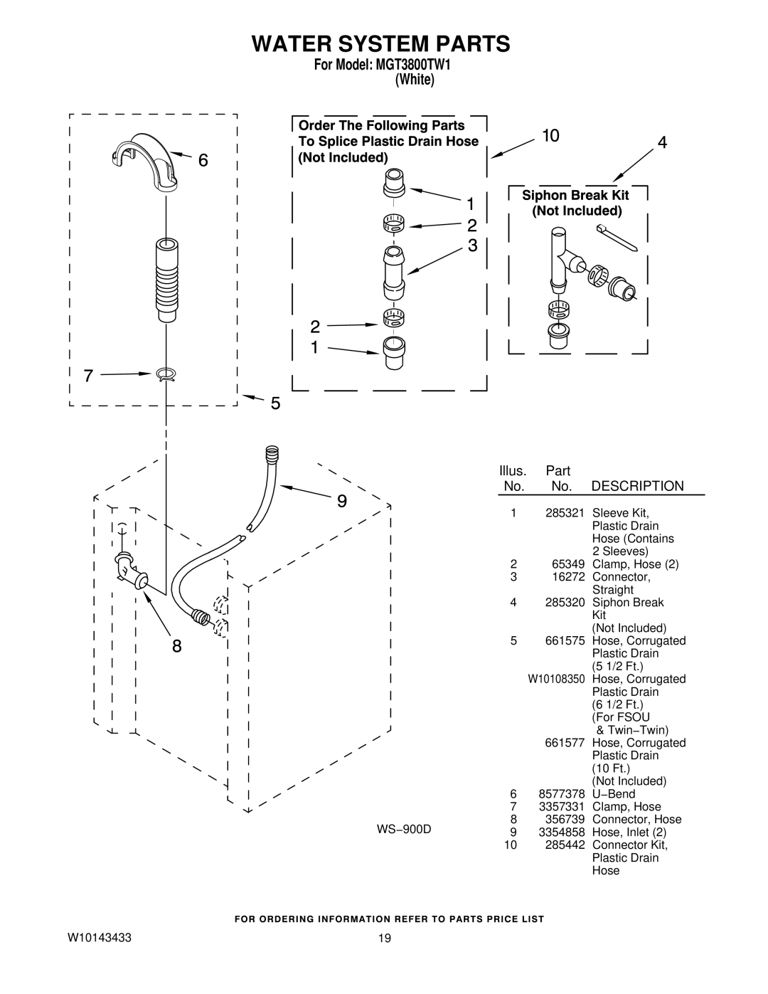 Maytag MGT3800TW1 installation instructions Water System Parts, Description 