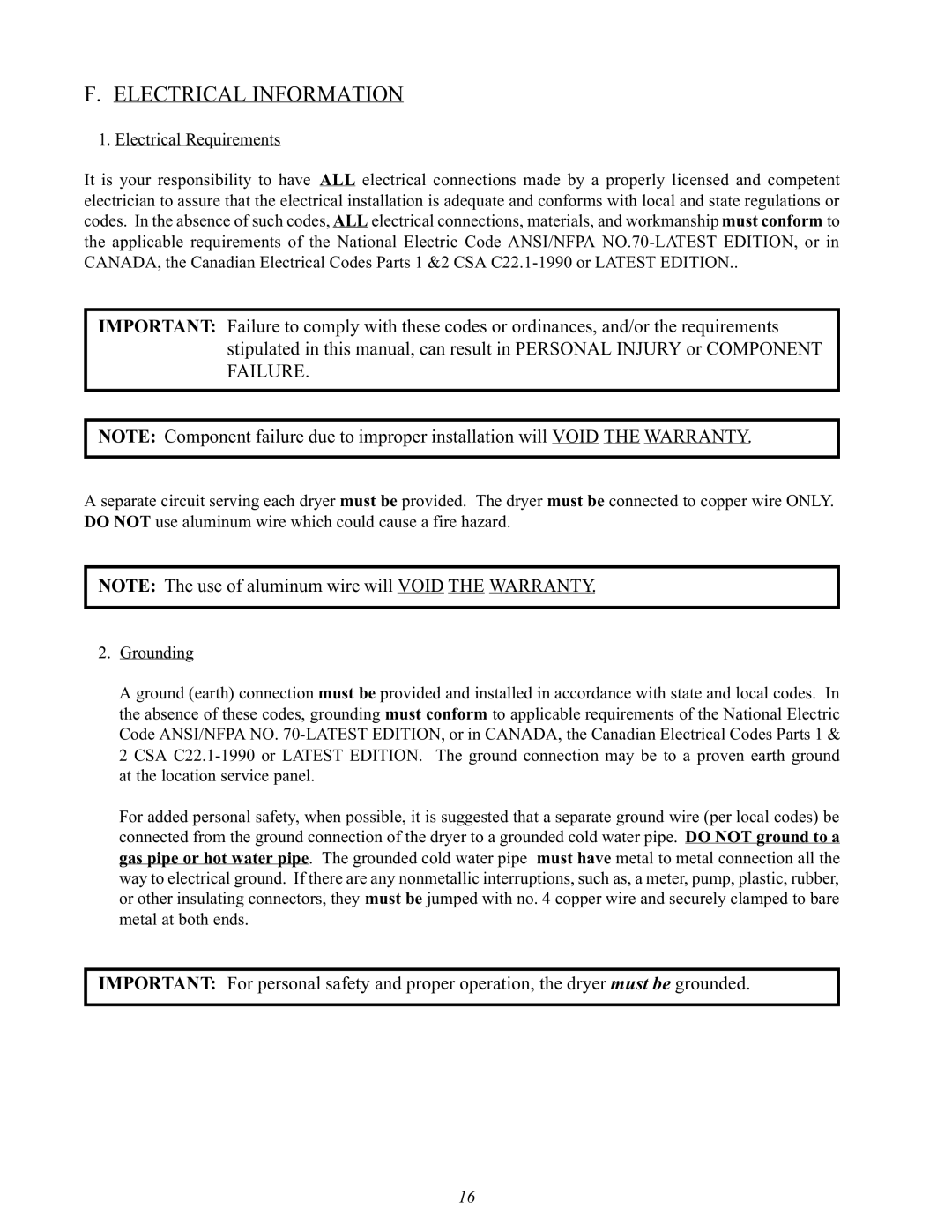 Maytag MLG32PDA manual Electrical Information 