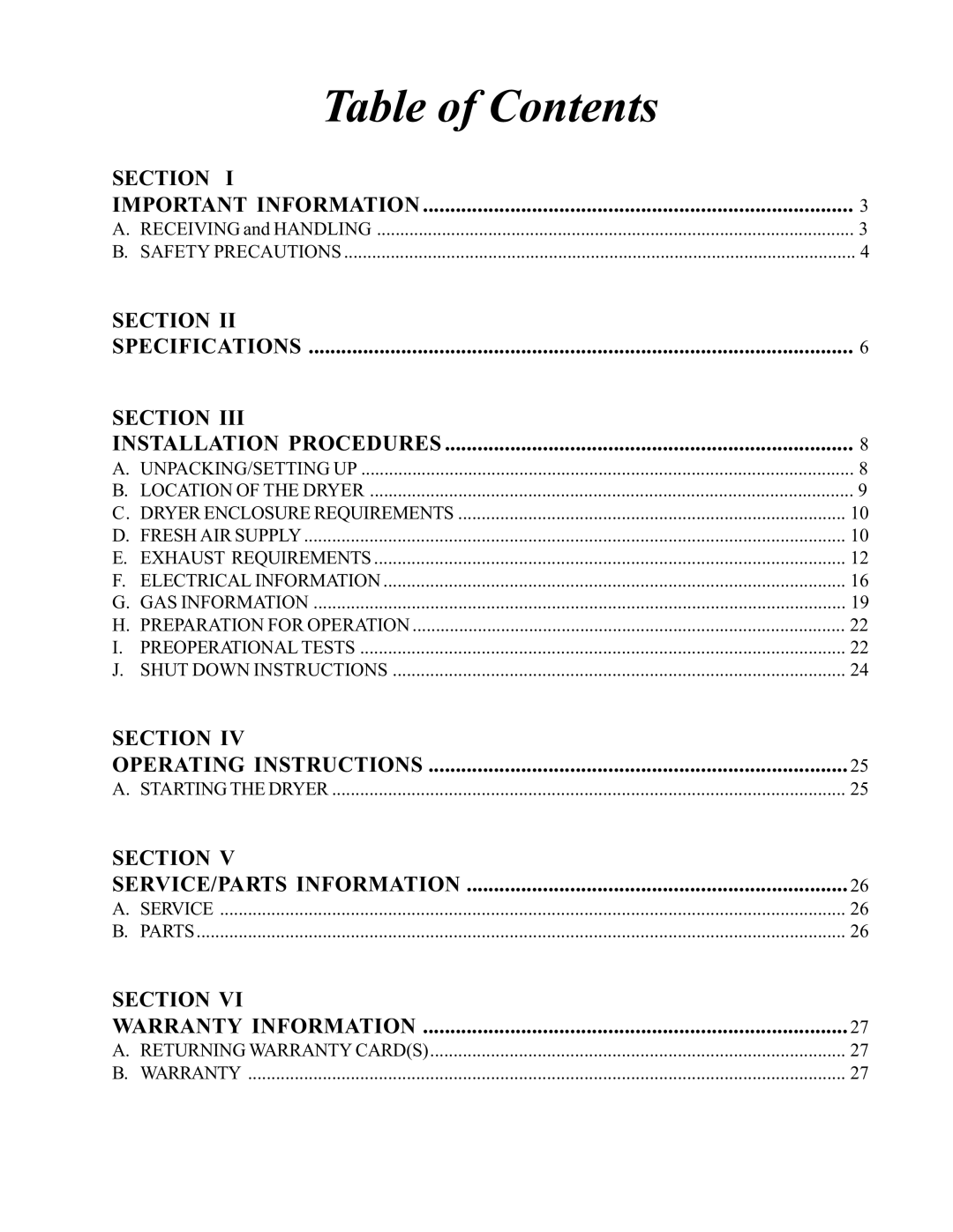 Maytag MLG32PDA manual Table of Contents 