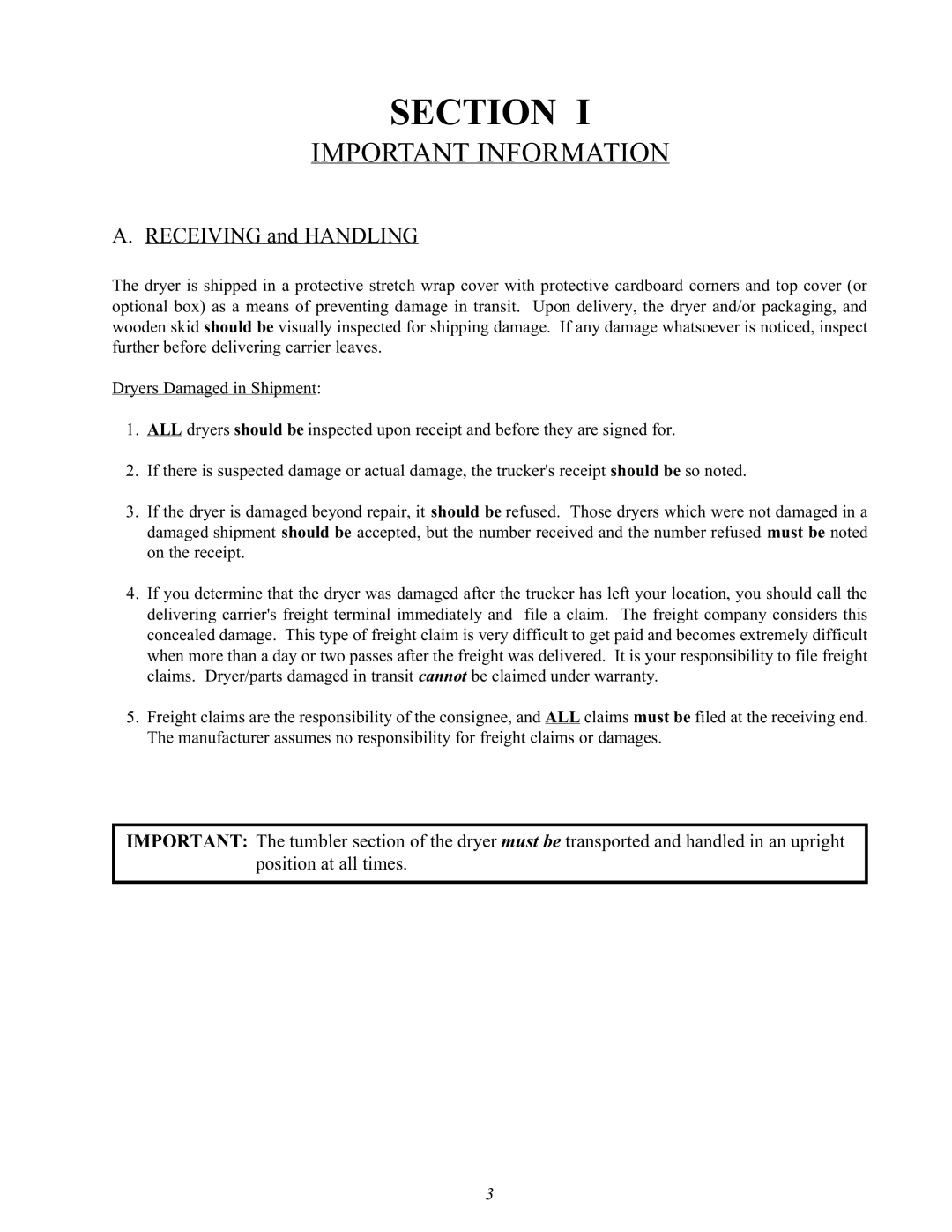 Maytag MLG32PDA manual Section, Important Information 