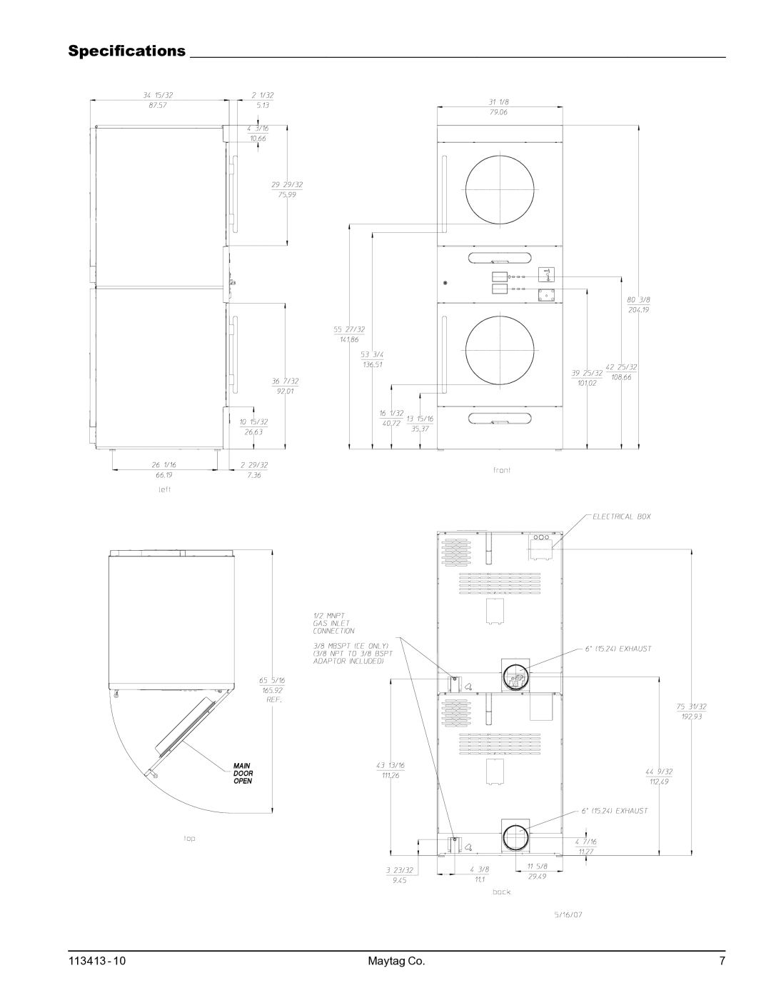 Maytag MLG33 manual Specifications 