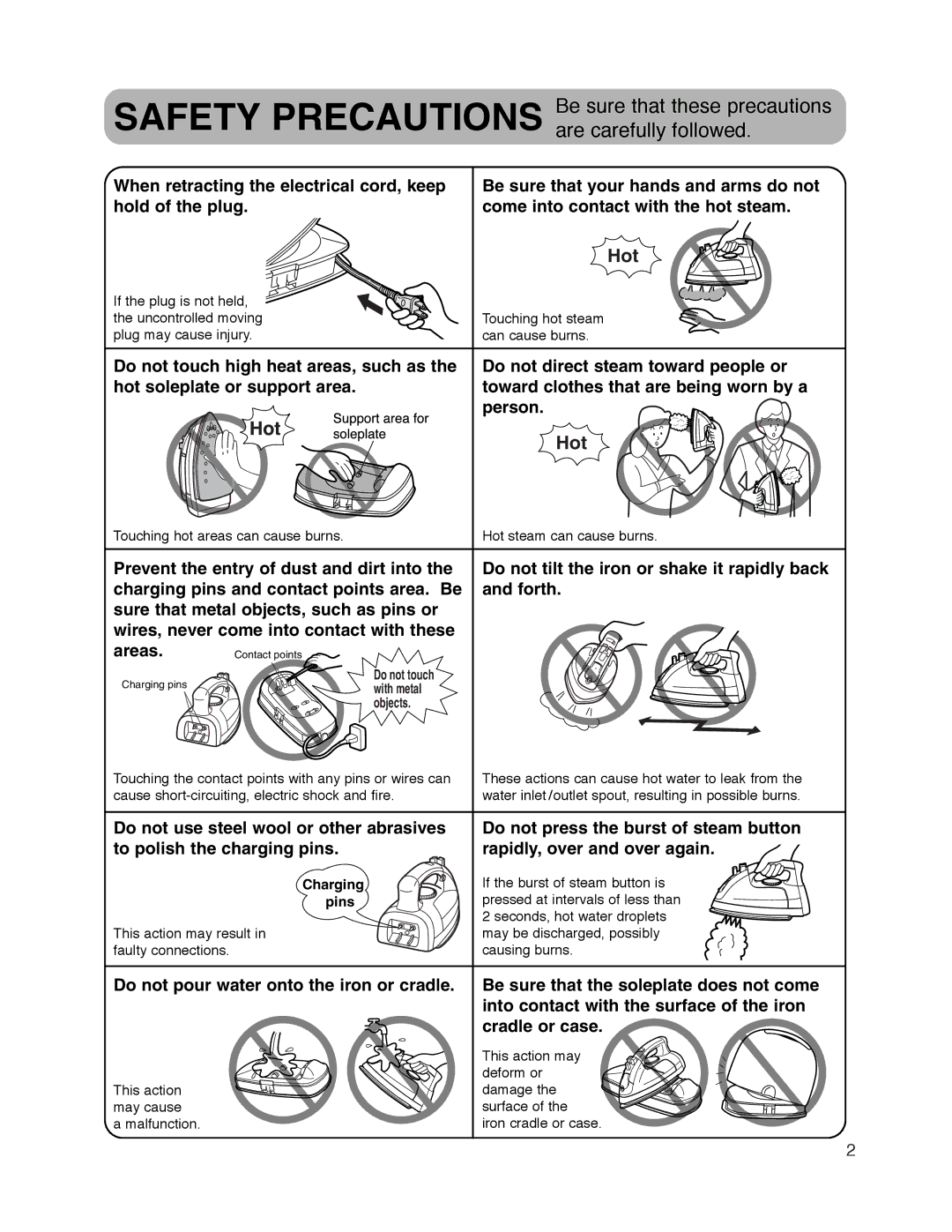 Maytag MLI7000AAW Do not pour water onto the iron or cradle, Into contact with the surface of the iron, Cradle or case 