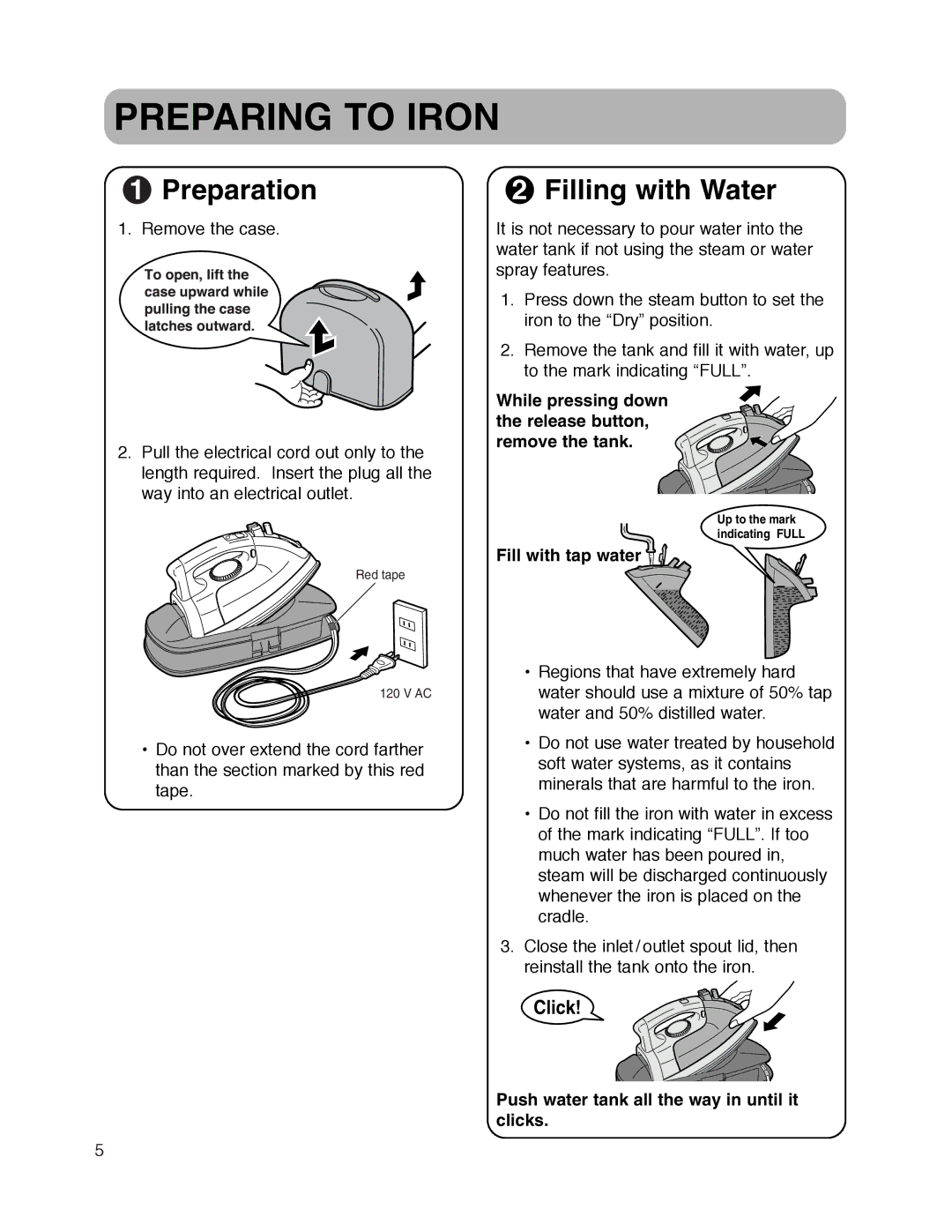 Maytag MLI7000AAW warranty Preparing to Iron, Preparation, Filling with Water 