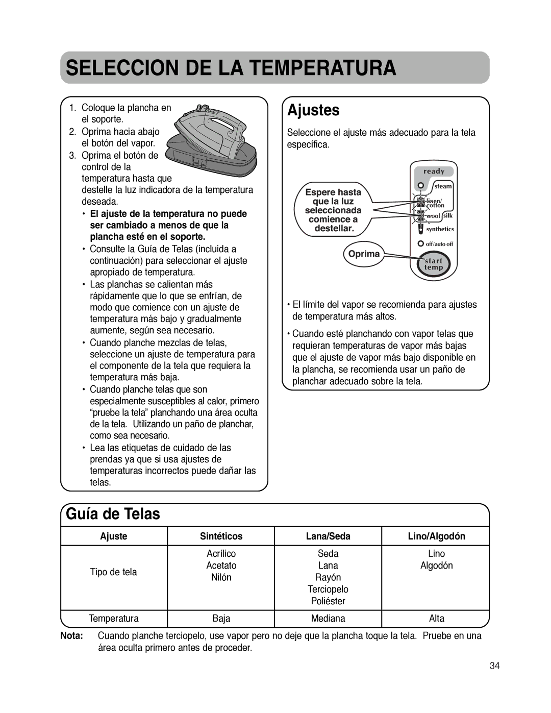 Maytag MLI7500AAW warranty Seleccion DE LA Temperatura, Ajustes, Guía de Telas, Ajuste Sintéticos Lana/Seda Lino/Algodón 