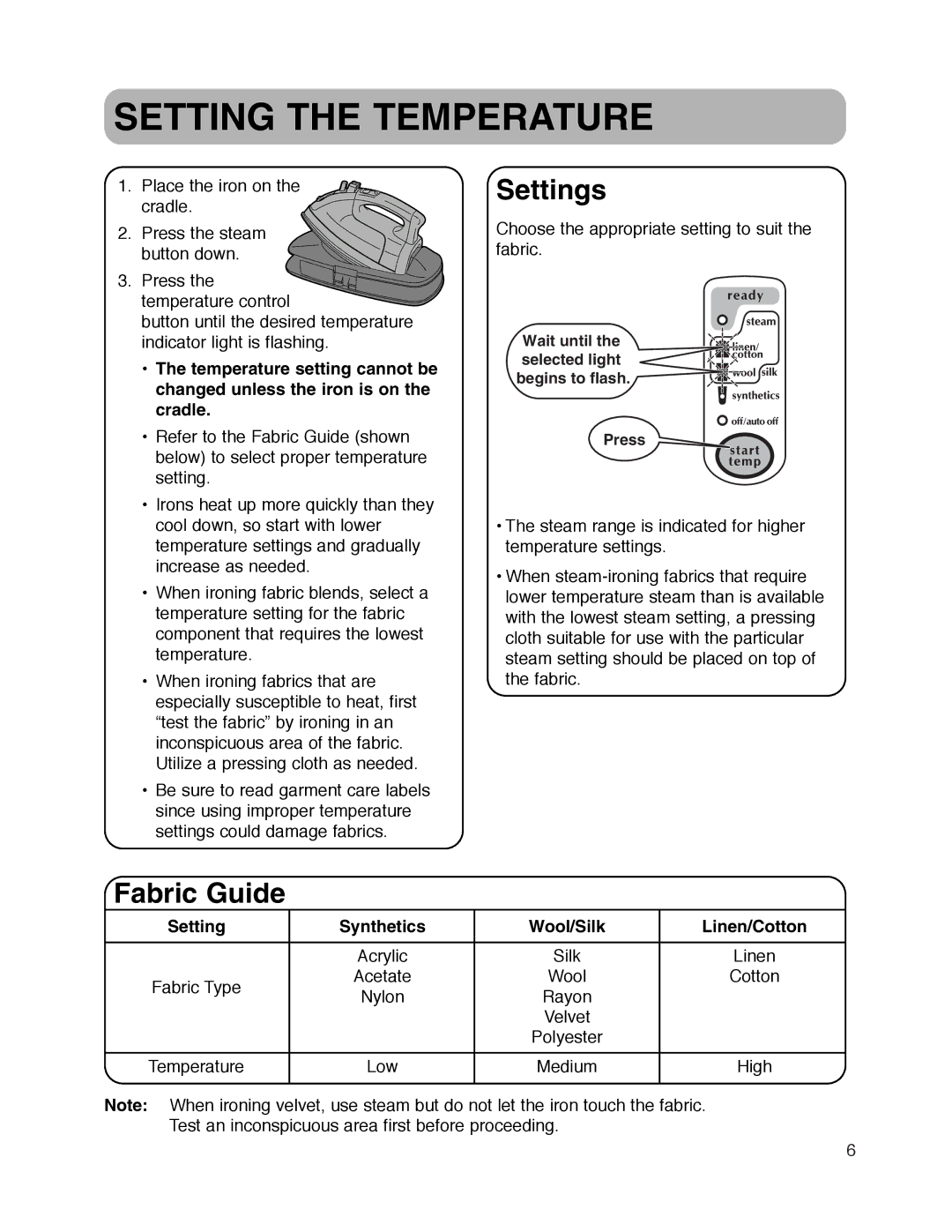 Maytag MLI7500AAW warranty Setting the Temperature, Settings, Fabric Guide, Setting Synthetics Wool/Silk Linen/Cotton 