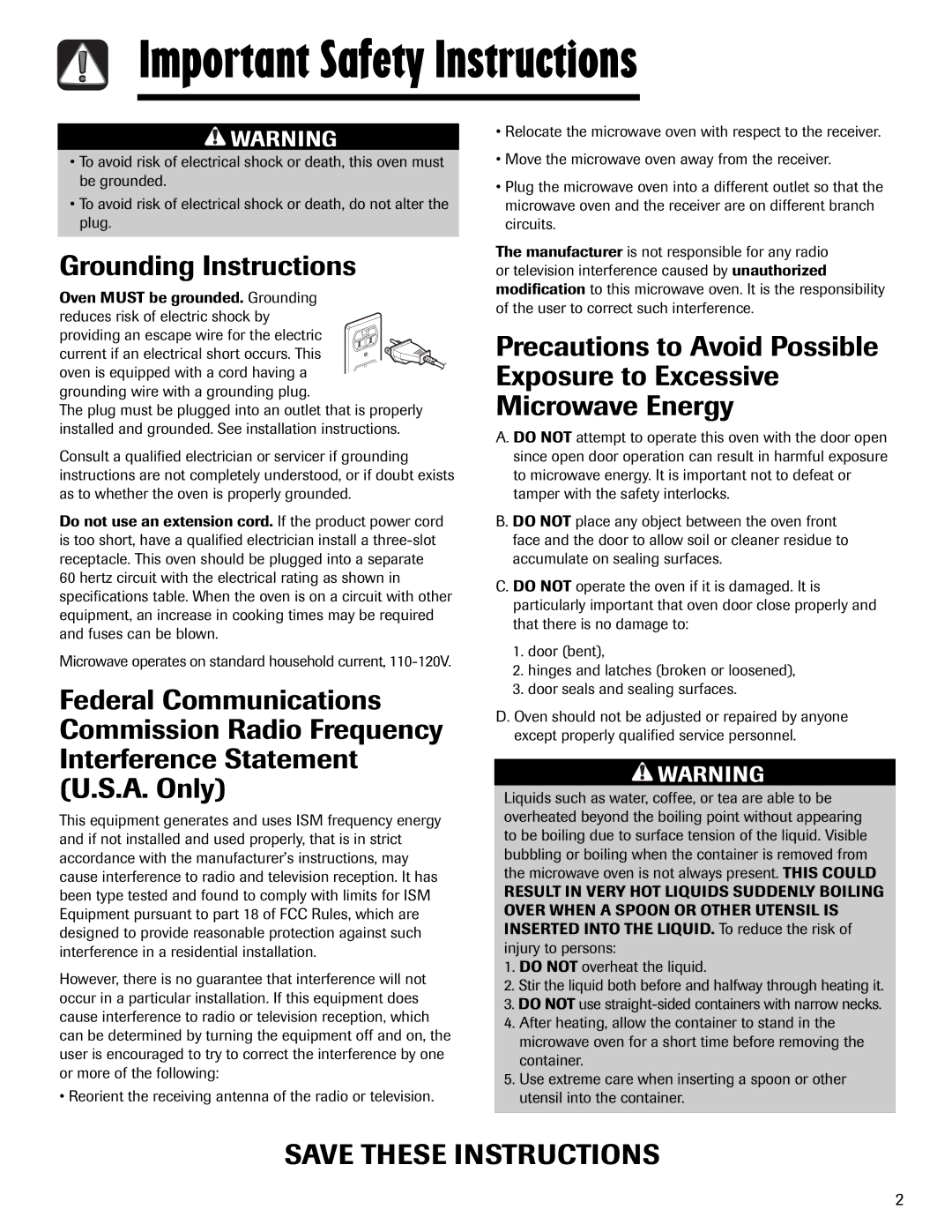 Maytag MMV1153AA important safety instructions Grounding Instructions 