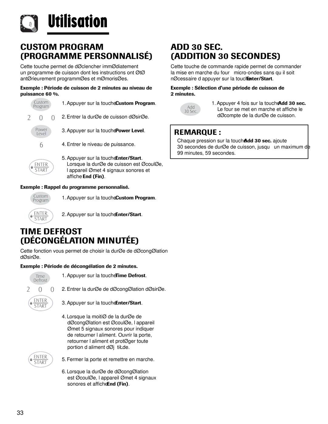 Maytag MMV1153AA important safety instructions Custom Program Programme Personnalisé, Time Defrost Décongélation Minutée 