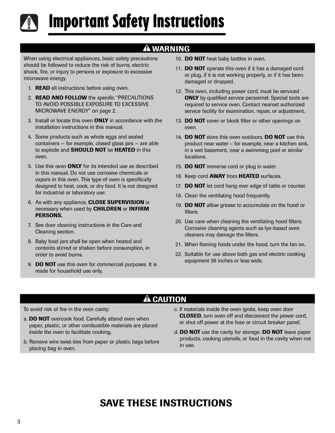 Maytag MMV1153AA important safety instructions Important Safety Instructions 