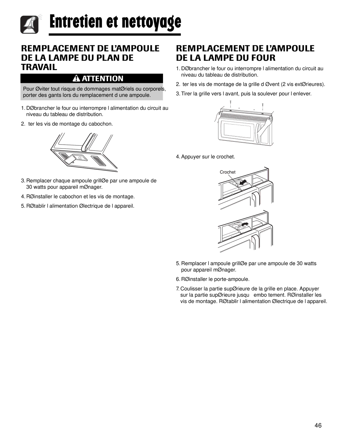 Maytag MMV1153AA Remplacement DE L’AMPOULE DE LA Lampe DU Plan DE Travail, Remplacement DE L’AMPOULE DE LA Lampe DU Four 