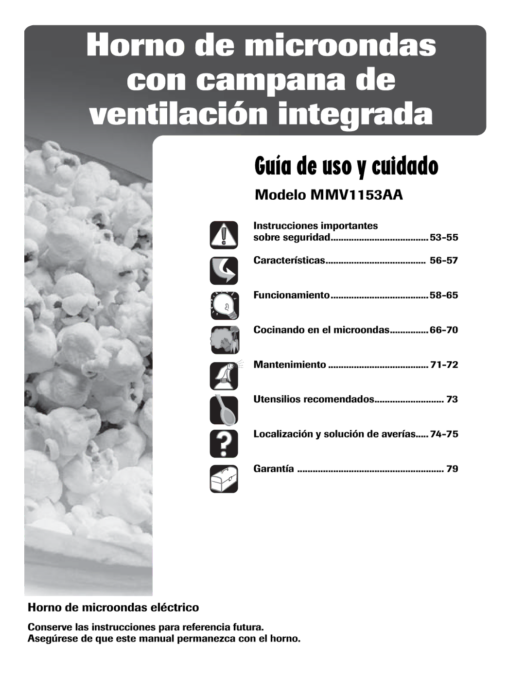 Maytag MMV1153AA important safety instructions Horno de microondas Con campana de Ventilación integrada 