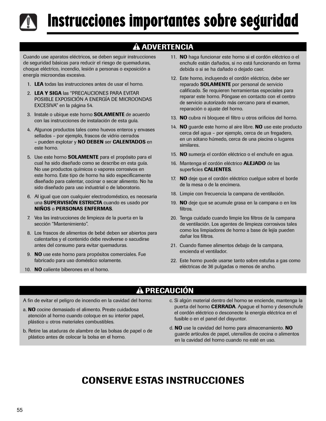 Maytag MMV1153AA important safety instructions Pueden explotar y no Deben ser Calentados en este horno 