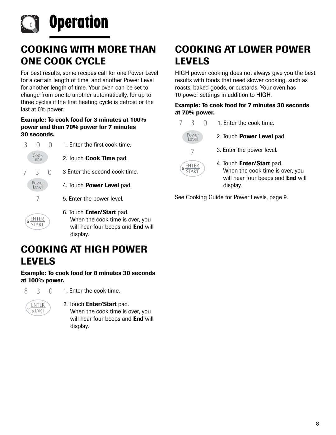 Maytag MMV1153AA Cooking with More than ONE Cook Cycle, Cooking AT High Power Levels, Cooking AT Lower Power Levels 