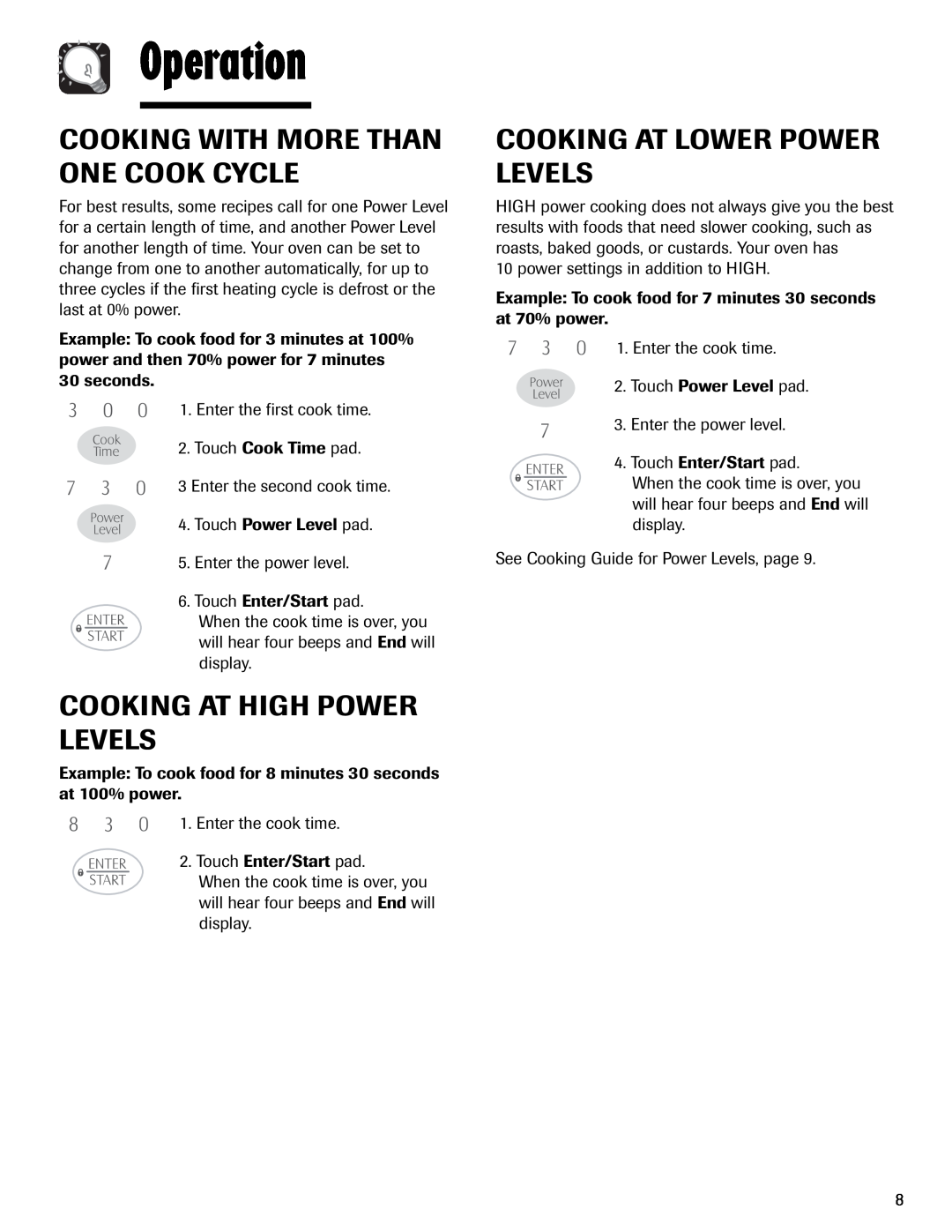 Maytag MMV1153AA Cooking With More Than One Cook Cycle, Cooking At High Power Levels, Cooking At Lower Power Levels 