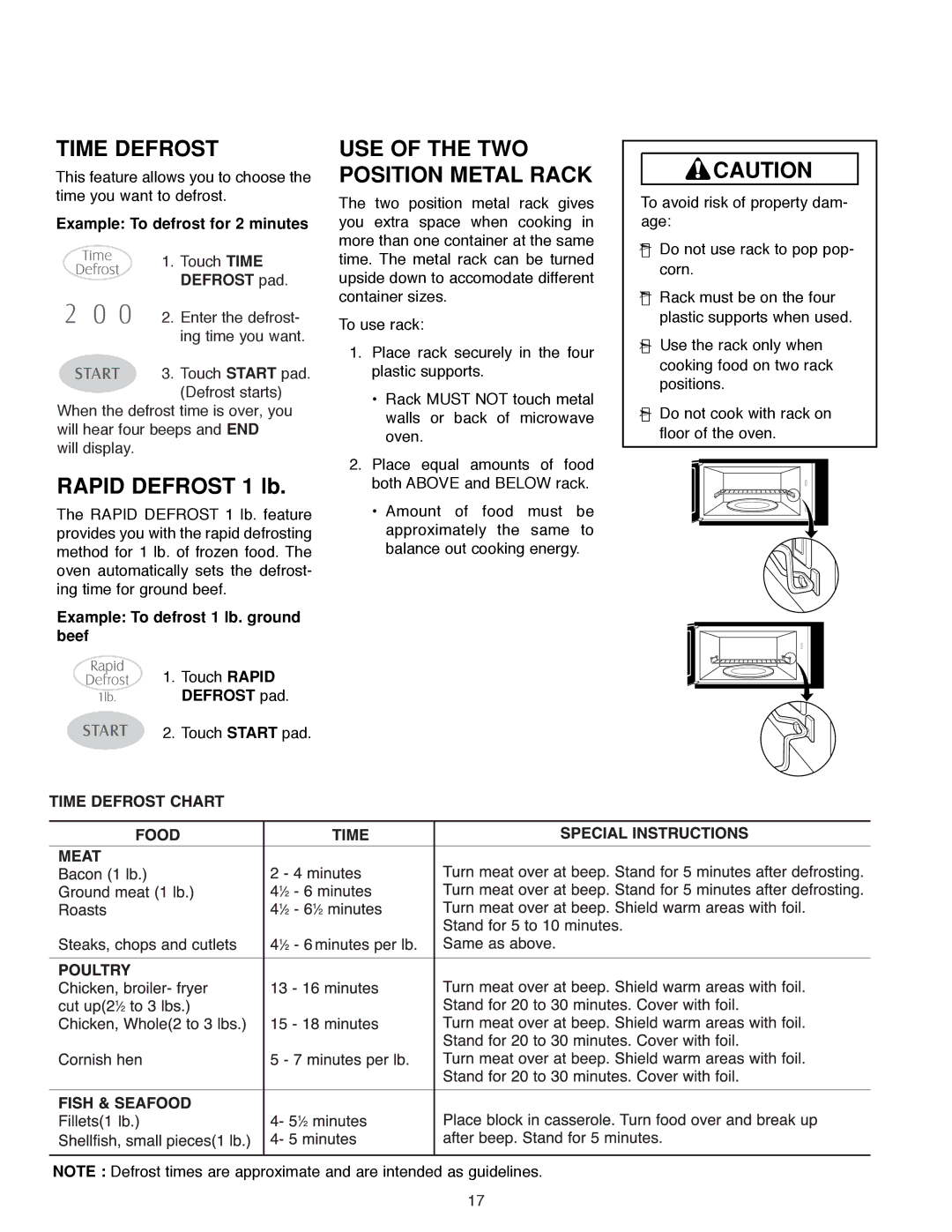 Maytag MMV4184AA Time Defrost, Example To defrost for 2 minutes, Defrost pad, Example To defrost 1 lb. ground beef 