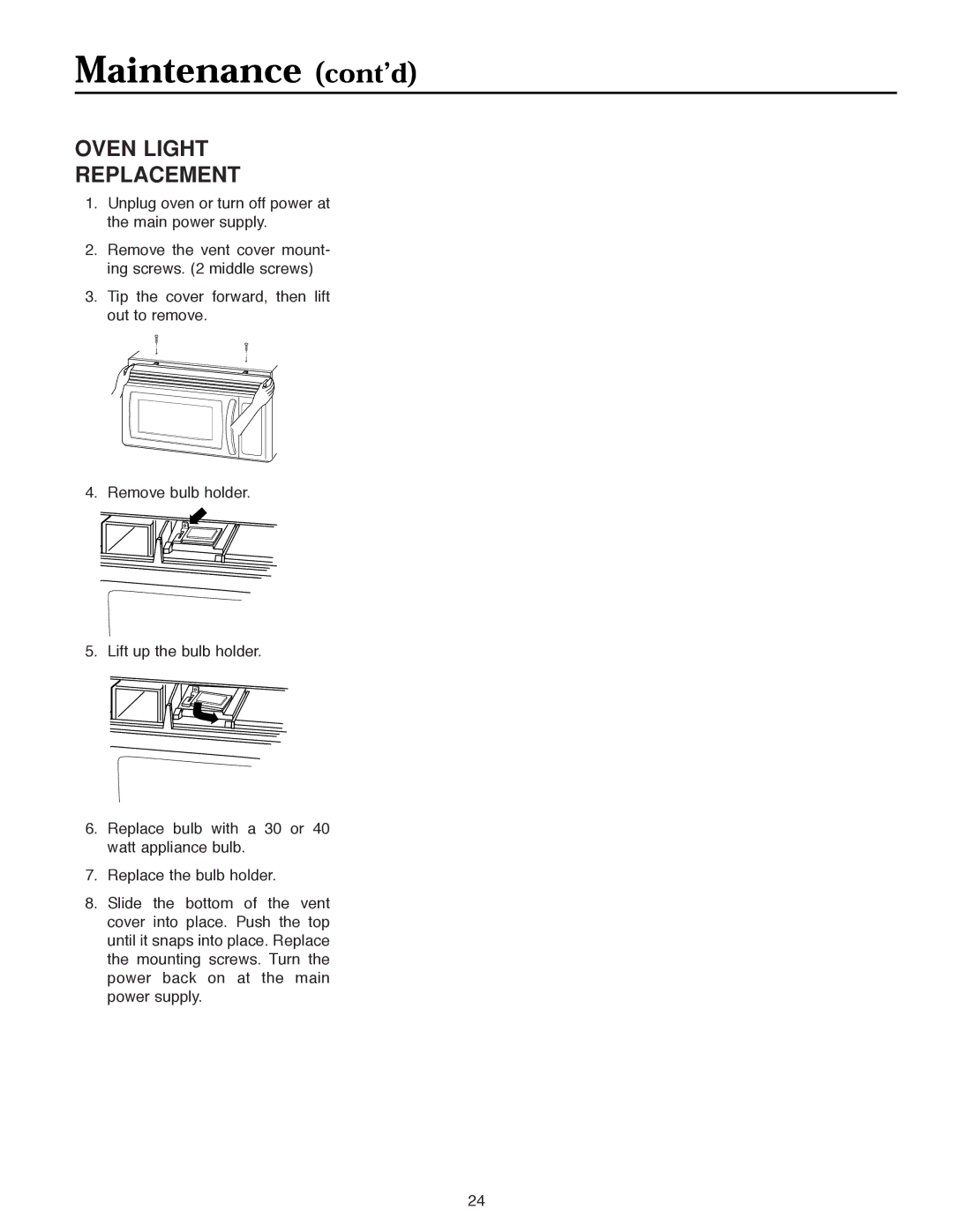 Maytag MMV4184AA owner manual Oven Light Replacement 