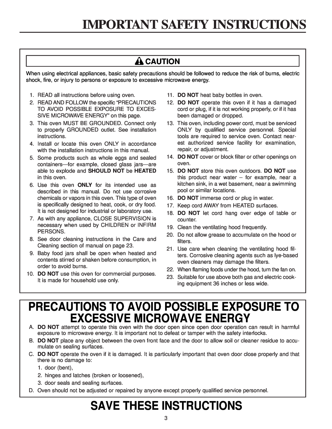 Maytag MMV4184AA Important Safety Instructions, Precautions To Avoid Possible Exposure To, Excessive Microwave Energy 