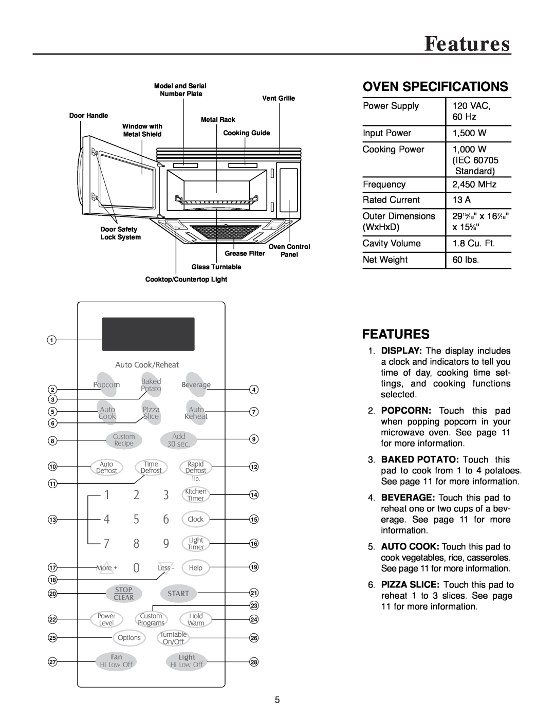 Maytag MMV4184AA owner manual Features, Oven Specifications 