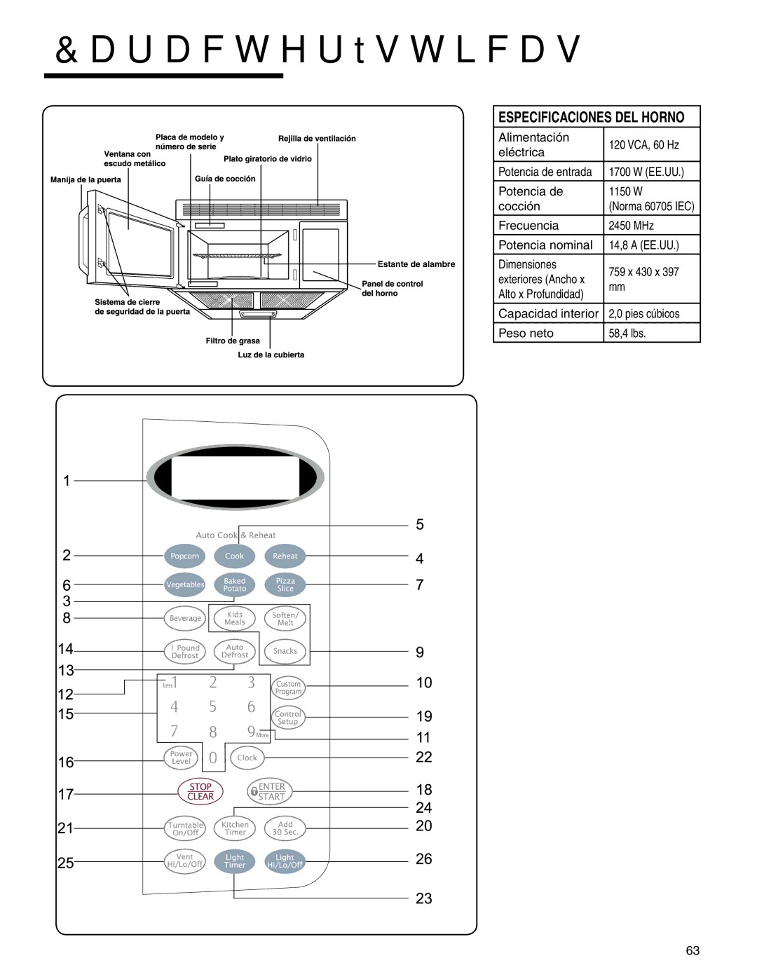 Maytag MMV4205BA Características, Especificaciones DEL Horno, Alimentación 120 VCA, 60 Hz Eléctrica 