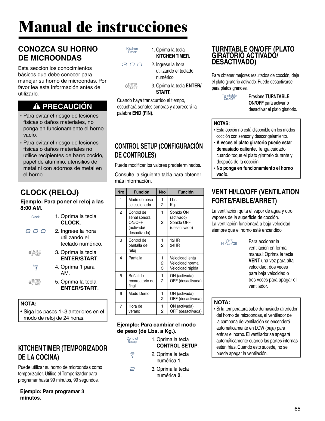 Maytag MMV4205BA Manual de instrucciones, Conozca Su Horno De Microondas, Precaución, Clock Reloj 
