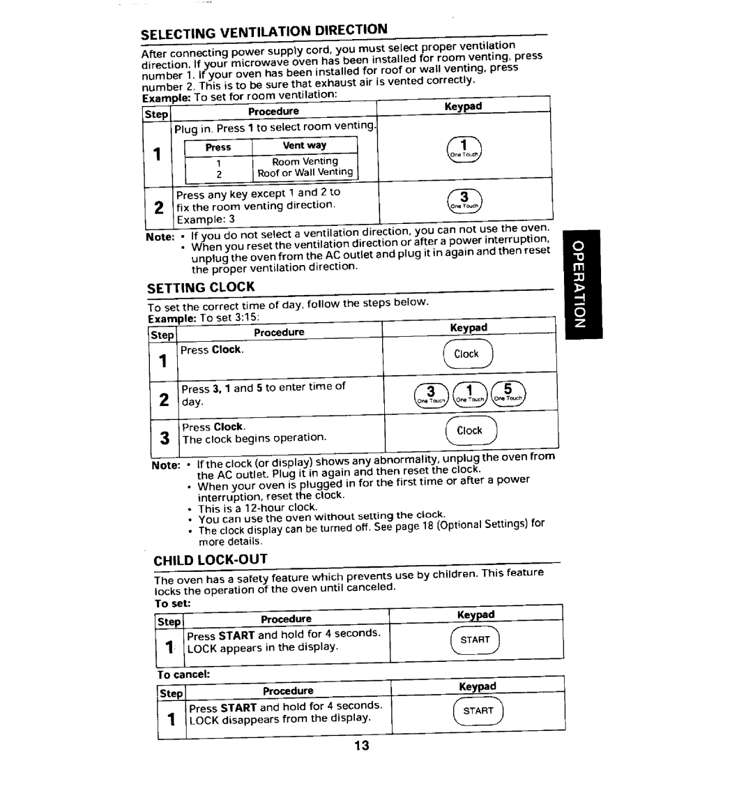 Maytag MMV5100AA manual Selecting Ventilation Direction, Setting Clock, Child LOCK-OUT, Step Procedu re 