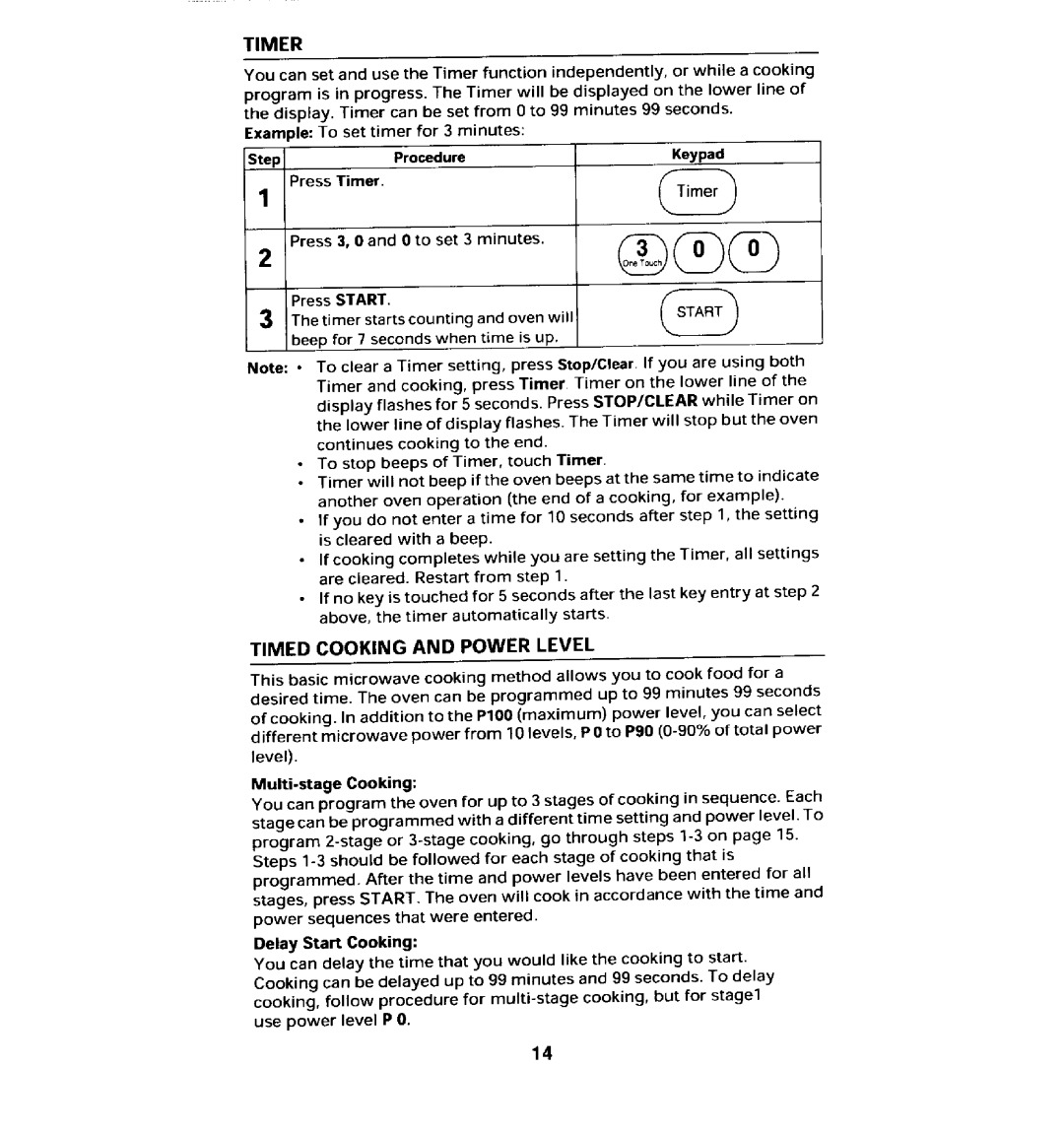 Maytag MMV5100AA Timer, Step Procedure Keypad Press Time r, RessSTART, Timed Cooking and Power Level, Delay Start Cooking 