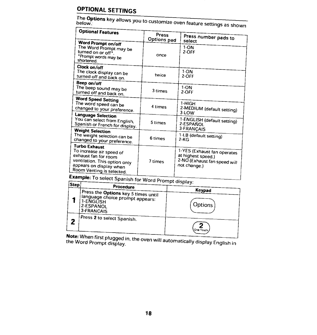 Maytag MMV5100AA manual Optional Settings 