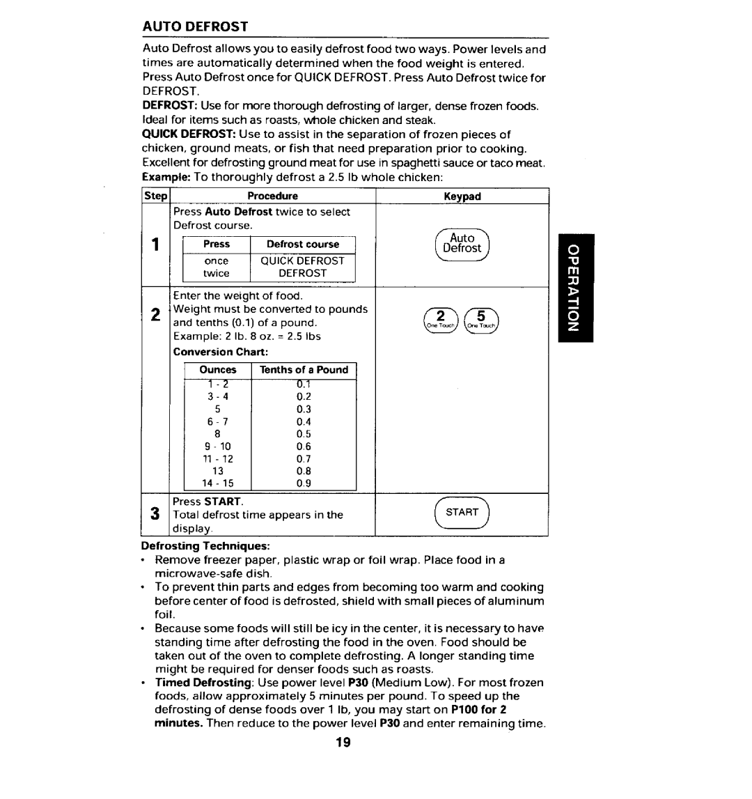 Maytag MMV5100AA manual Auto Defrost, Quick Defrost, Convers ion Chart Ounces 