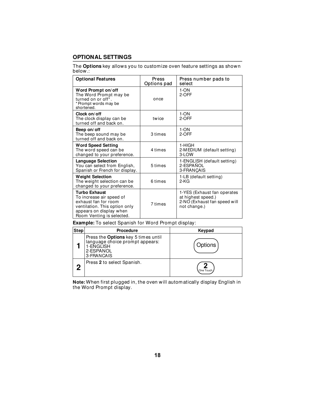 Maytag MMV5100AA manual Optional Settings 