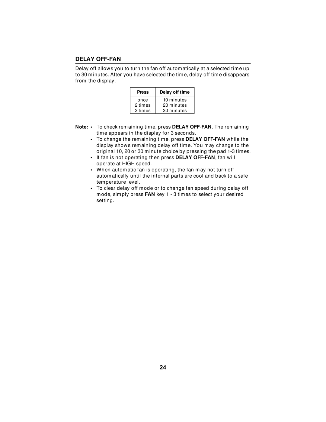 Maytag MMV5100AA manual Delay OFF-FAN, Press Delay off time 