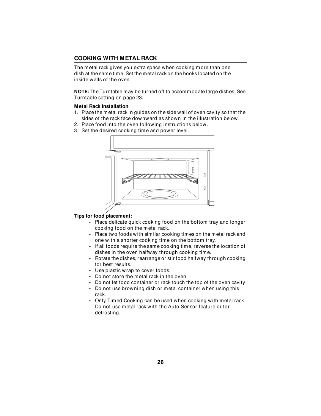 Maytag MMV5100AA manual Cooking with Metal Rack, Metal Rack Installation, Tips for food placement 