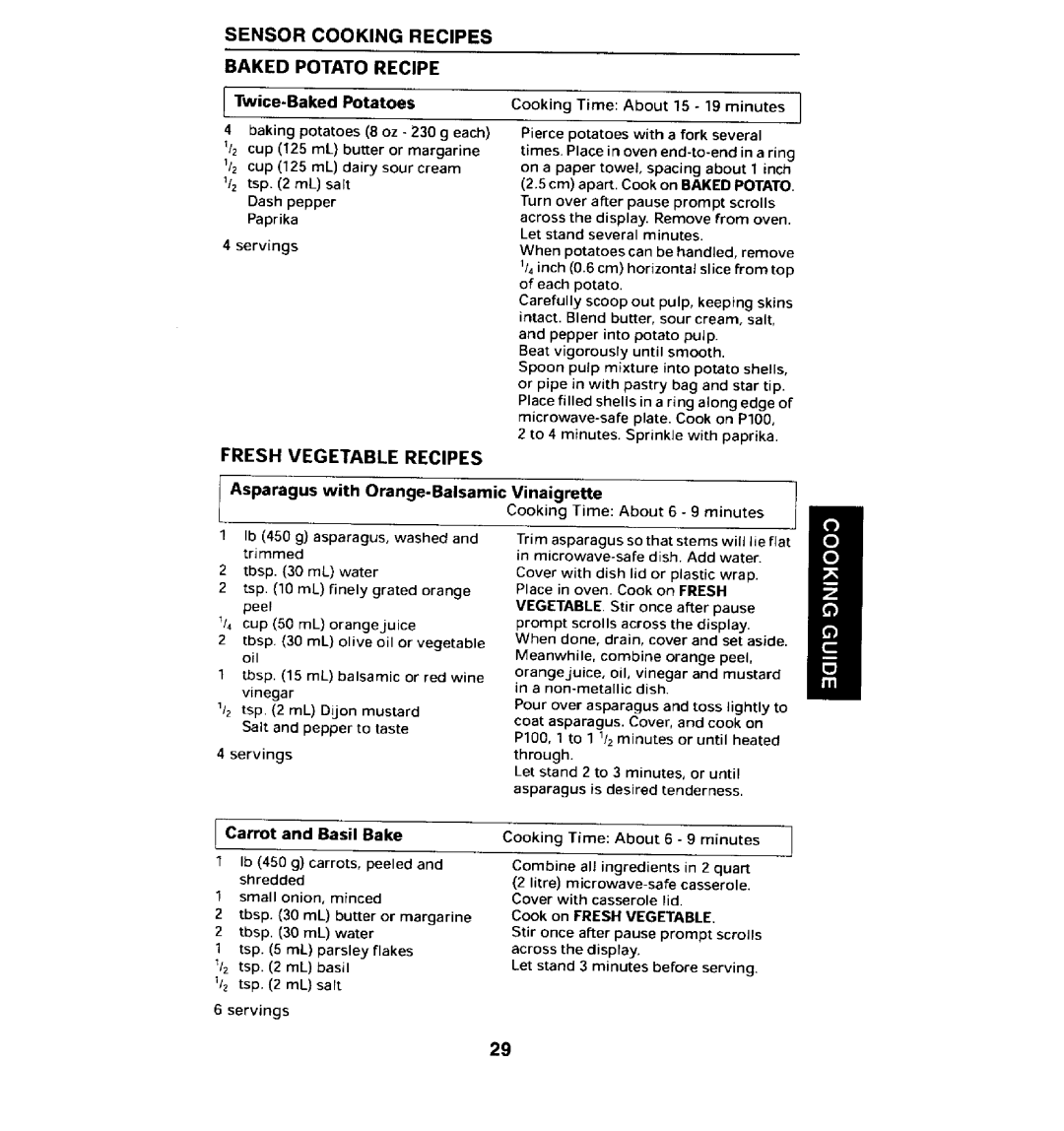 Maytag MMV5100AA manual I Carroat.dBasilBake, CookingTime About6-9mn tesI, Sensor Cooking Recipes Baked Potato Recipe 