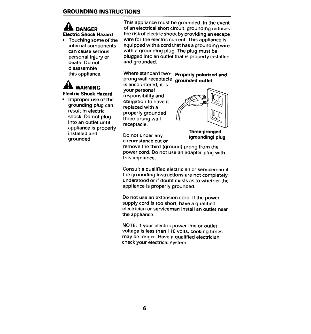 Maytag MMV5100AA manual Grounding Instructions, k DANGER Electric Shock Hazard, Touching some of the, Three-pronged 