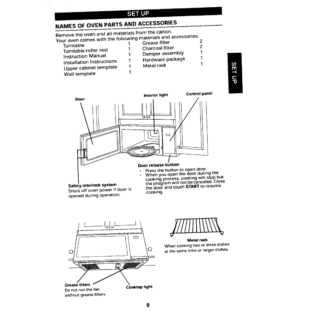 Maytag MMV5100AA manual Set Up, Names Of Oven Partsand Accessories 