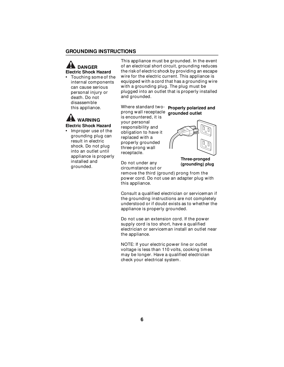 Maytag MMV5100AA manual Grounding Instructions, Danger, Electric Shock Hazard, Properly polarized and grounded outlet 