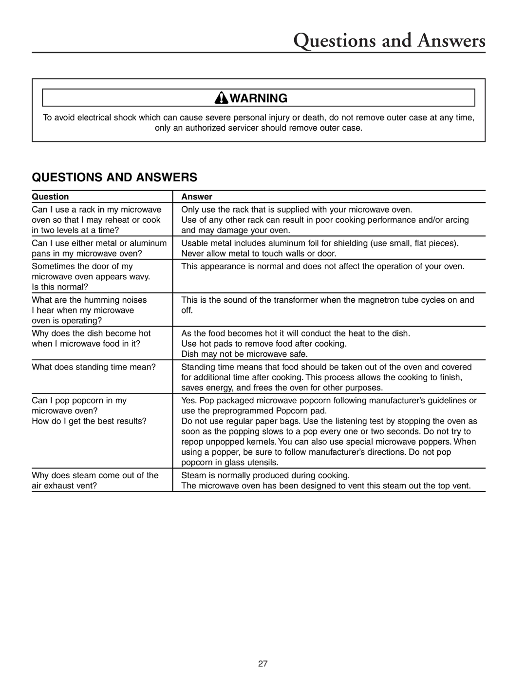 Maytag MMV51566AA/MMV5156AC owner manual Questions and Answers, Question Answer 