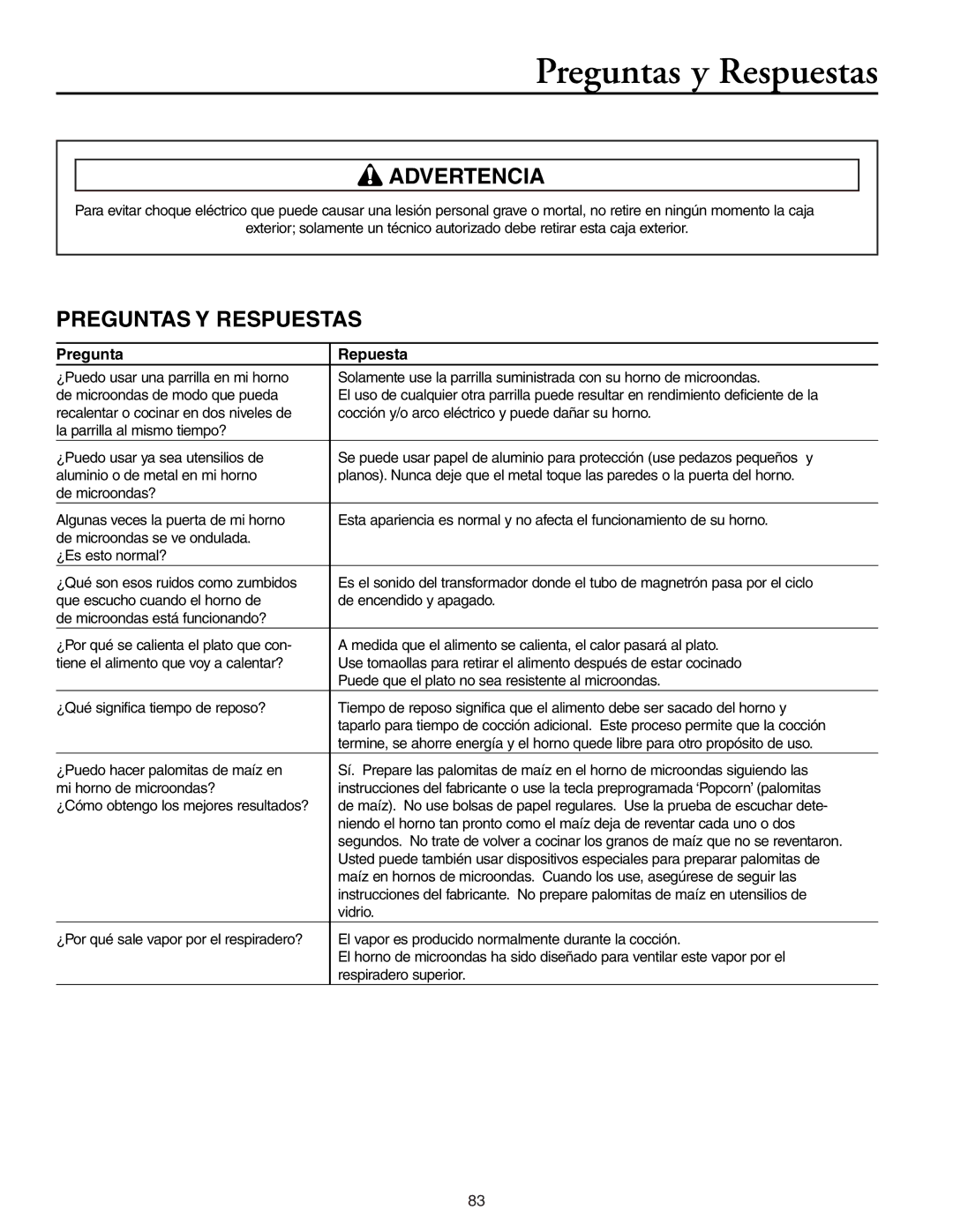 Maytag MMV51566AA/MMV5156AC owner manual Preguntas y Respuestas, Preguntas Y Respuestas, Pregunta Repuesta 