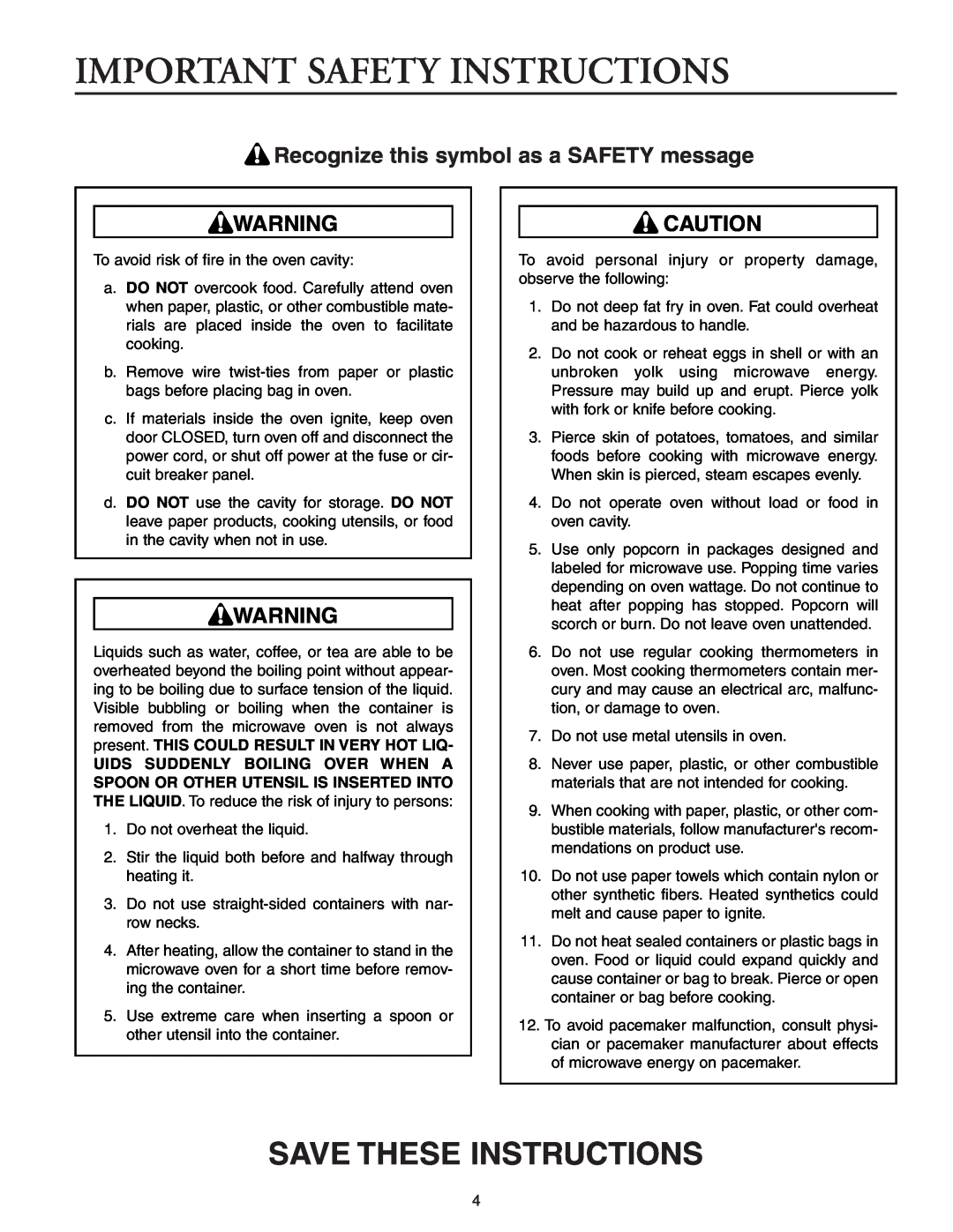 Maytag MMV51566AA/MMV5156AC owner manual Recognize this symbol as a SAFETY message, Important Safety Instructions 