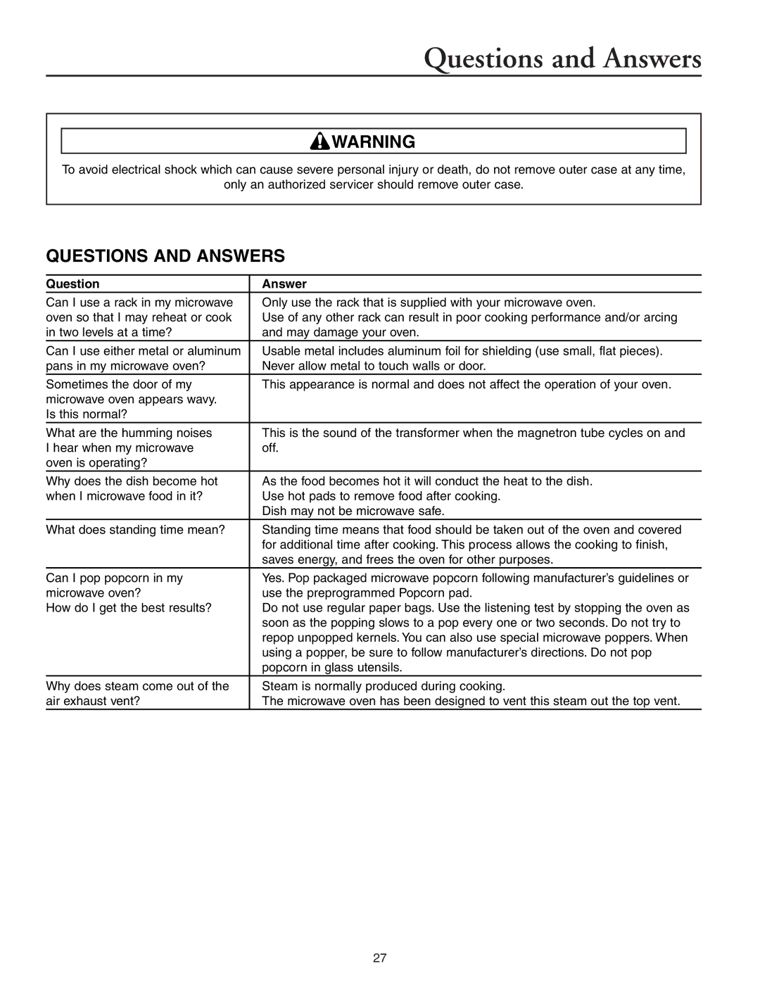 Maytag MMV5156AA, MMV5156AC owner manual Questions and Answers, Question Answer 