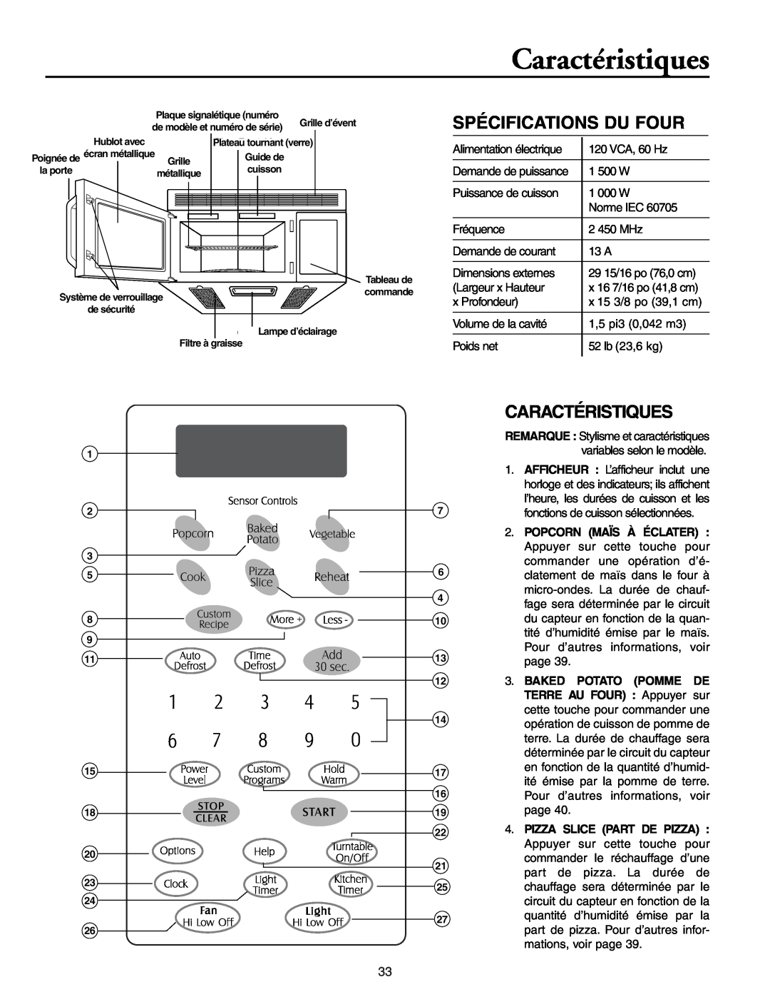 Maytag MMV5156AA, MMV5156AC owner manual Caractéristiques, Spécifications Du Four 