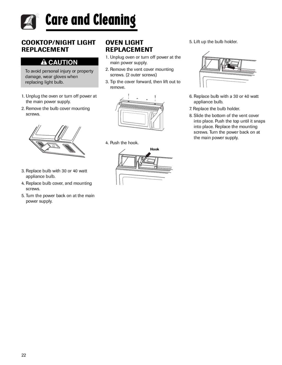 Maytag MMV5165AA important safety instructions COOKTOP/NIGHT Light Replacement, Oven Light Replacement 