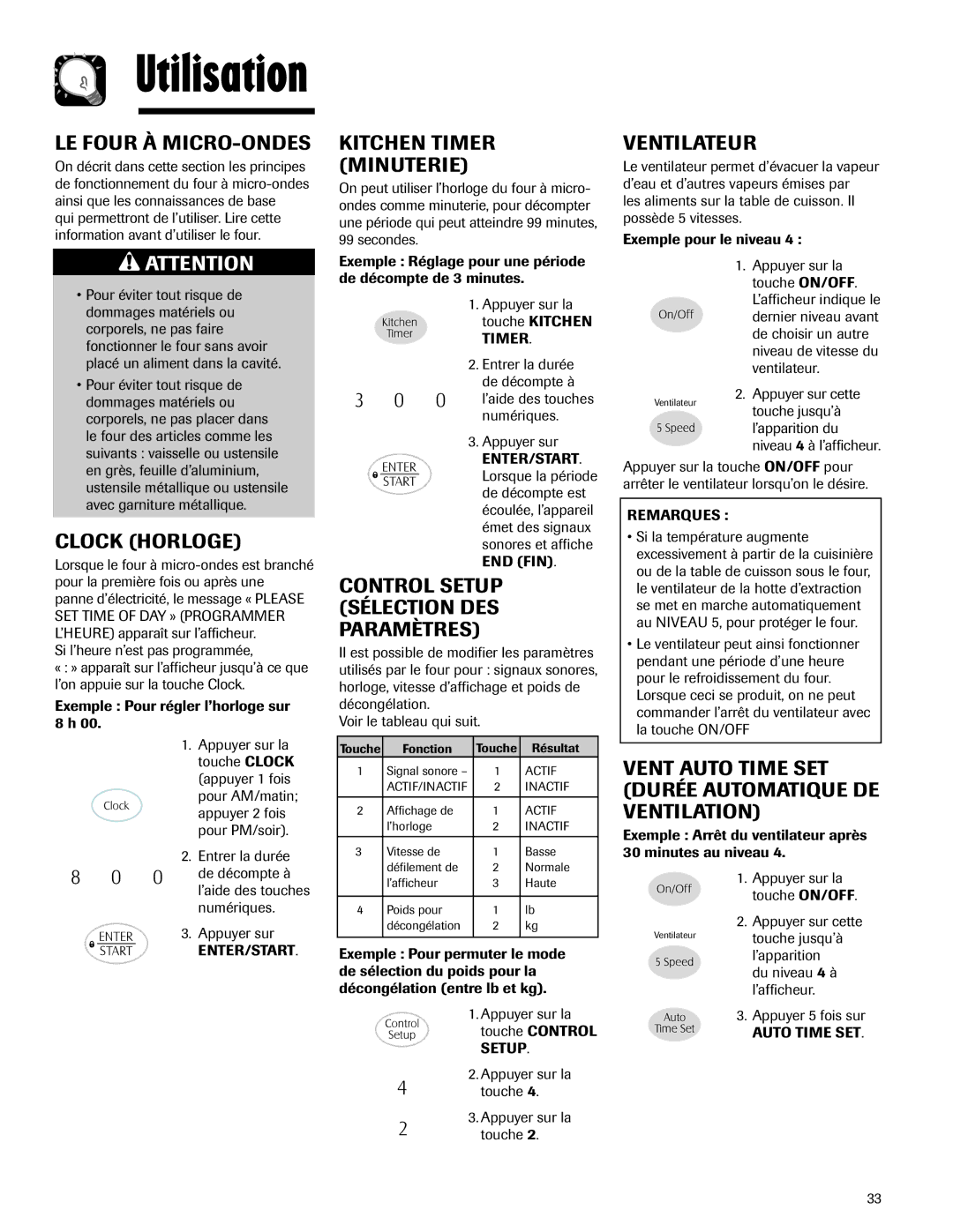 Maytag MMV5165AA LE Four À MICRO-ONDES, Clock Horloge, Kitchen Timer Minuterie, Control Setup Sélection DES Paramètres 