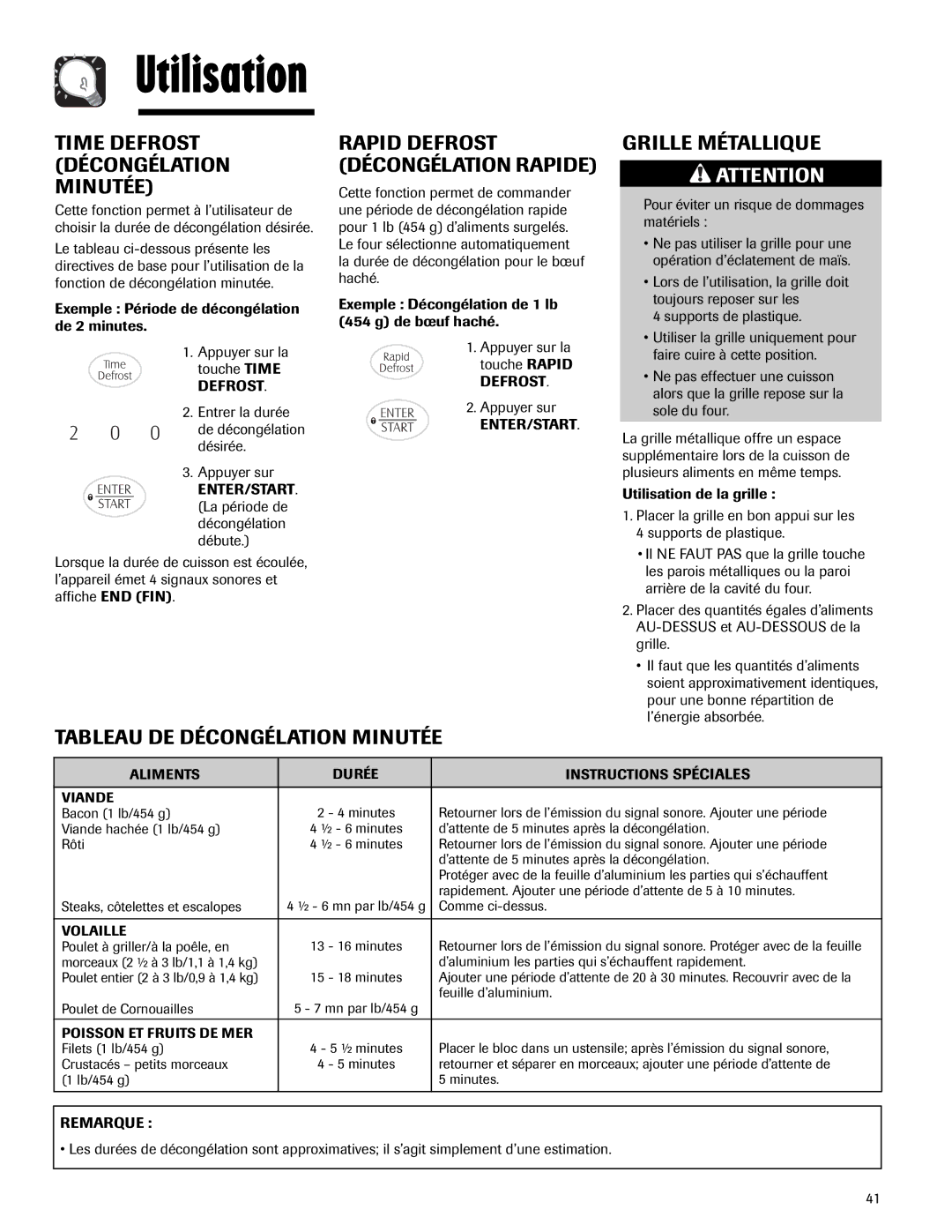 Maytag MMV5165AA Time Defrost Décongélation Minutée, Rapid Defrost Décongélation Rapide, Grille Métallique 