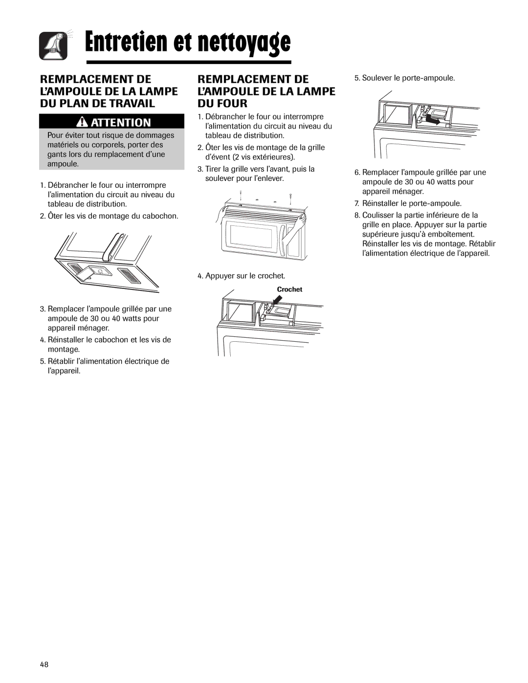 Maytag MMV5165AA Remplacement DE L’AMPOULE DE LA Lampe DU Plan DE Travail, Remplacement DE L’AMPOULE DE LA Lampe DU Four 